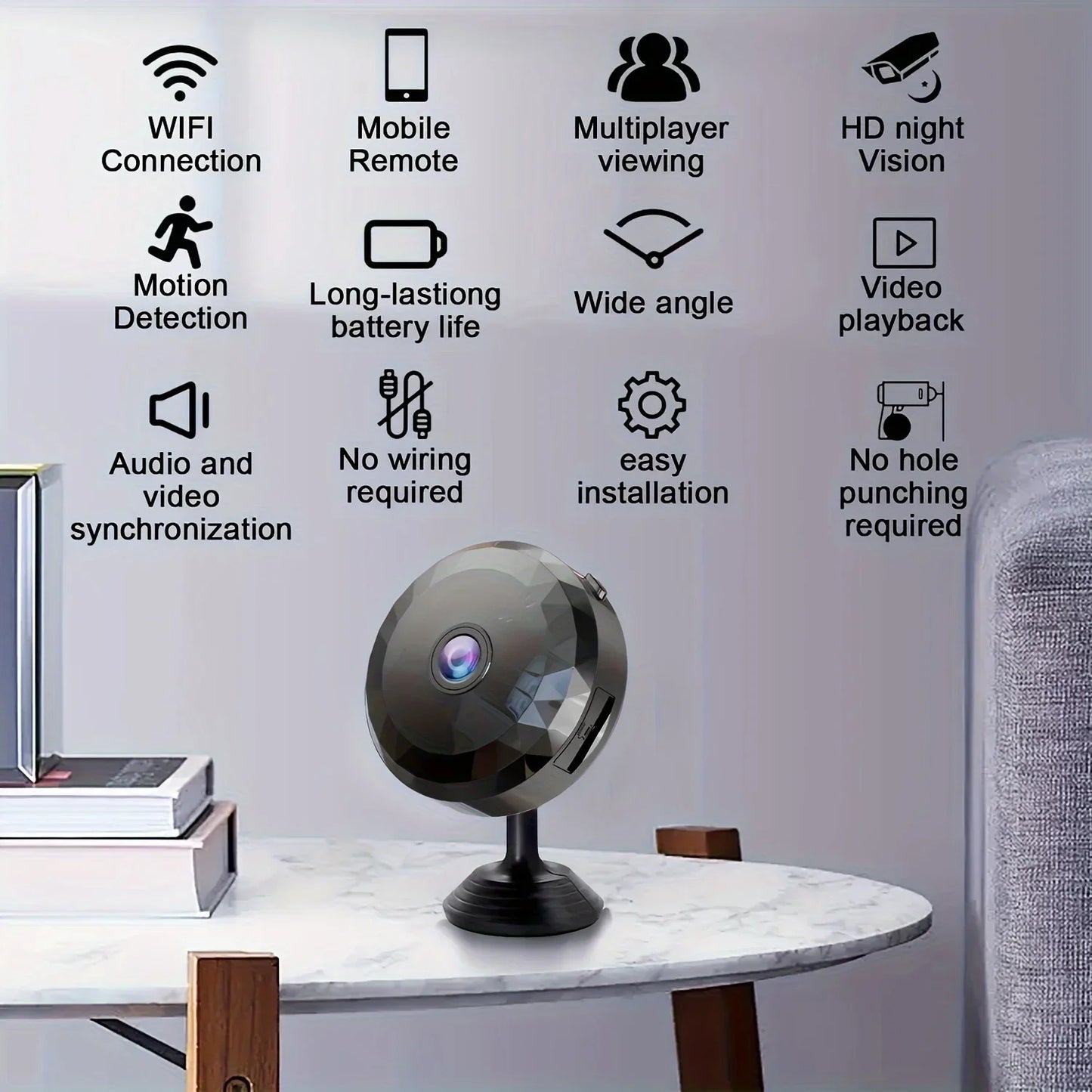 Mini Caméra De Sécurité Wi-Fi Grand Angle 1080P